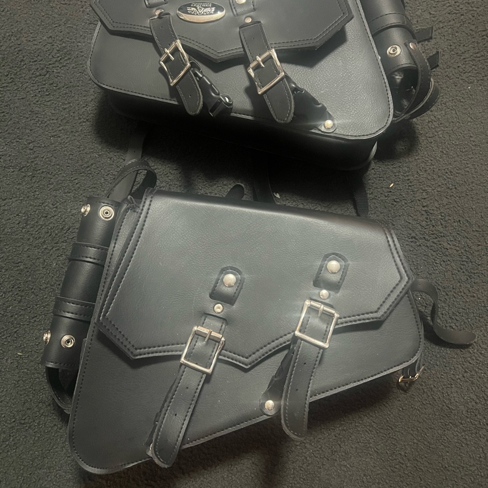 Black Leather Motorcycle Saddle Bags.